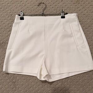 Zara White High-Waist Tailored Women's Shorts